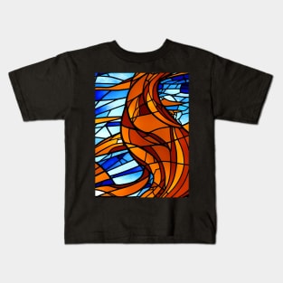 Stained Glass Design Pattern, Blue and Orange color scheme Kids T-Shirt